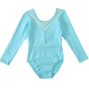 春秋儿童芭蕾舞蹈服长袖拼纱女童专业练功服连体服中国舞民舞