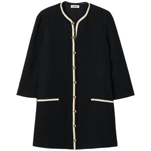 SANDRO秋冬女装法式气质时尚黑白撞色金属扣直筒短款花呢连衣裙