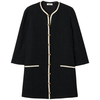 SANDRO时尚撞色饰边黑色连衣裙