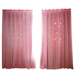 网红ins布纱一体双层公主风短飘窗挂钩式窗帘客厅卧室少女全遮光