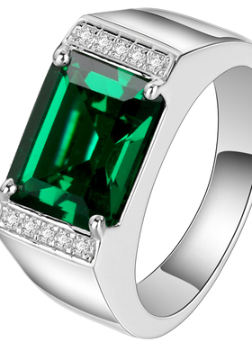 祖母绿碧玺色绿宝石时尚男士戒指