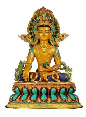 闯隆铜彩绘雕花地藏王铜像摆件