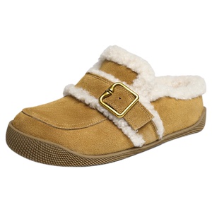 红蜻蜓加绒勃肯鞋女半拖2025冬新款女鞋一脚蹬毛毛鞋外穿加棉拖鞋