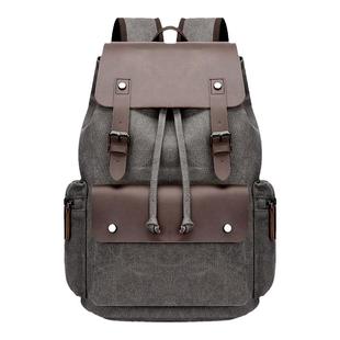 男士双肩包男款休闲帆布包包男式出差电脑包旅行抽绳束口袋背包男