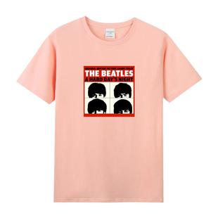 夏装宽松大码纯棉圆领短袖摇滚乐队T恤男夏衣服披头士beatles列侬