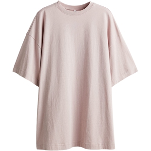 HM女装T恤夏季时尚休闲罗纹领口大廓形短袖上衣1137208