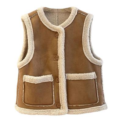 棕色皮毛一体背心马甲外套女