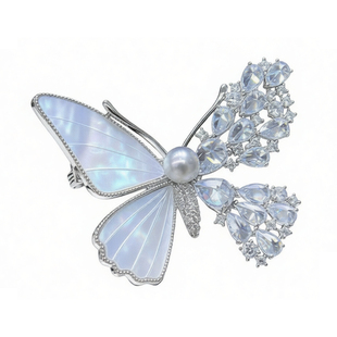 高档天然海水珍珠真多麻蝴蝶胸针K金工艺微镶嵌新年送同事礼物