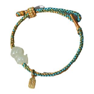 天然和田玉狗手链2026属马本命年立体十二生肖通孔带手工编绳礼物