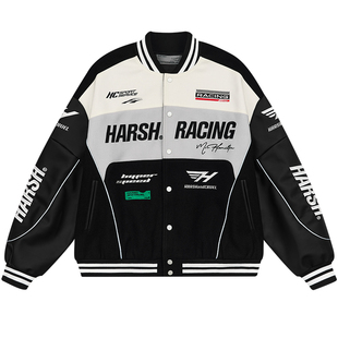 【王博文 陆柯燃】harshandcruel美式复古机车重磅毛呢赛车棒球服