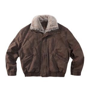 CoosRetro 冬季宽松重磅霜冰纹路皮夹克保暖棉服座山雕男士外套