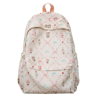 卡通印花熊书包女初中生双肩包大学生大容量日系背包可爱电脑背包