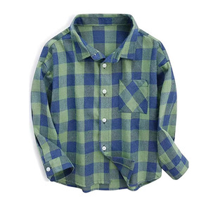 男童纯棉格子衬衫长袖春秋款韩版中大童洋气时髦儿童薄款外套衬衣