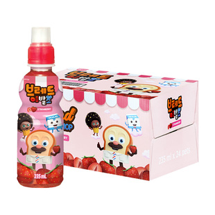 韩国进口乐天天才面包理发师儿童饮料235ml*24瓶草莓牛奶果味饮品