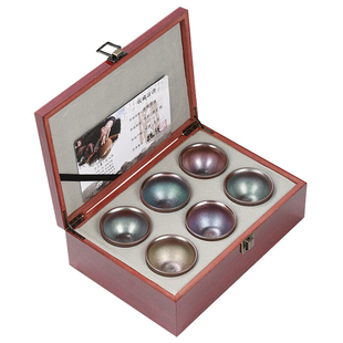 六色杯建盏茶具套装一口杯彩金小号束口茶杯小口径客杯高档礼盒装