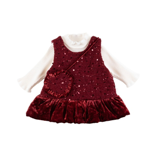 女童连衣裙套装冬时尚亮片生日圣诞新年婴童毛衣内搭背心裙两件套