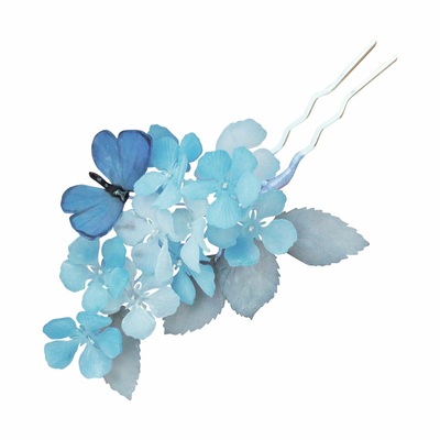 风雪 热缩花簪蓝色蝴蝶发钗簪子u型古风新中式汉服团花步摇高级感