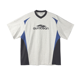 Aurocean 古着运动少年感T恤 撞色拼接宽松大版短袖t