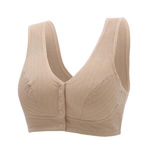 妈妈内衣夏季薄款背心式前扣文胸中老年人妇女无钢圈大码胸罩纯棉