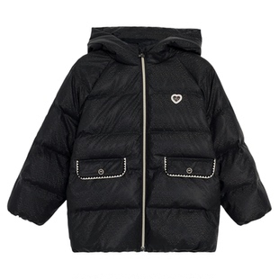 【90白鸭绒】POLOWALK童装女童羽绒服2025冬中长款小香风连帽上衣