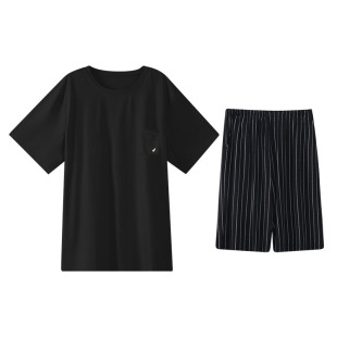 莫代尔睡衣男士短裤夏季短袖青少年可外穿夏天冰丝家居服套装圆领