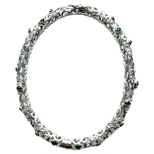 翡翠林 很美且独特 缅甸天然阳绿蛋面S925银镶翡翠贵妃镯 镀24K金