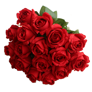 18头仿真玫瑰花束 客厅家居装饰红色假花 绒布婚庆手捧花欧式绢花