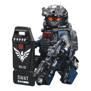 军事积木威龙三角洲行动特警特种兵士兵积木人仔武器拼装模型玩具