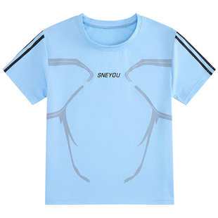 男童夏季短袖t恤2025新款中大童速干冰丝上衣男孩宽松儿童运动T恤