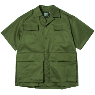 Roaringwild/咆哮野兽深绿色乱褶短袖衬衫