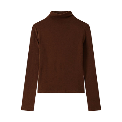 DPLAY【惠品】2025年冬季焦糖色上衣女修身显瘦保暖贴身长袖上装