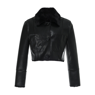 允仔张元英同款Notyourrose双面穿皮毛一体外套女翻领巴恩风皮衣