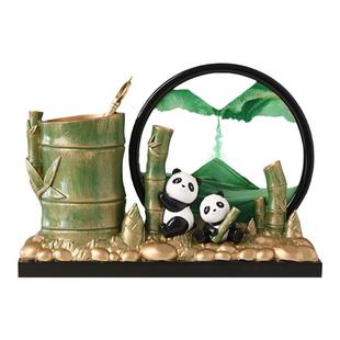 中国风节节高升熊猫文创流沙画摆件办公室笔筒教师节礼物送女老师