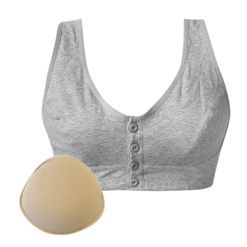 包邮背心式前扣全棉文胸内衣乳罩乳腺术后硅胶垫棉质义乳加厚9876