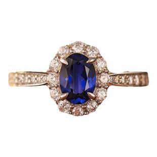 【蓝色梦境】925纯银通勤戴妃款实验室培育椭圆皇家蓝宝石戒指女