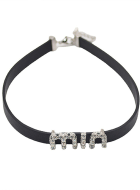 小众暗黑镶钻wang字母皮革项链女