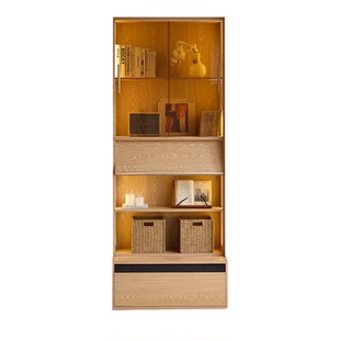 三又木实木满墙书柜客厅一体整墙展示柜落地自由组合柜原木储物柜