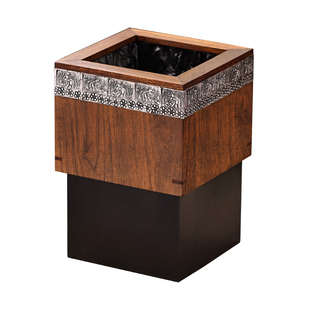 异丽中古风垃圾桶实木家用客厅高档厨房卧室大容量高颜值中式纸篓