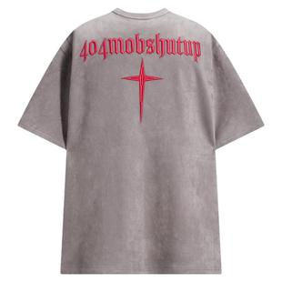 404MOB麂皮绒短袖t恤男夏新款美式复古刺绣重磅圆领潮牌宽松半袖