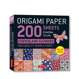【现货】 折纸200张千代纸花 6 英寸（15 厘米） Origami Paper 200 sheets Chiyogami Flowers 6