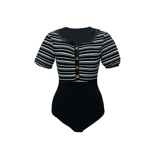 atlanticbeach度假风2025新款连体泳衣女高级感条纹裙式泳装女款