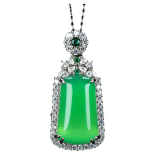 送证书冰种玉髓绿玛瑙吊坠翡翠色帝王绿平安无事牌项链玉石吊坠