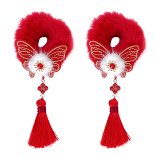 宝宝新年红色毛绒发圈儿童头绳2026新款国风发绳女童过年汉服发饰