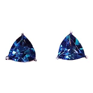 【三角】天然伦敦蓝托帕石耳钉宝石颜浓郁S925银精工镶嵌精简百搭