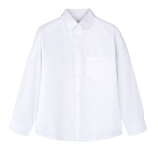 男童白色衬衫长袖纯棉加绒班级服装中大童演出服学生校服女童上衣