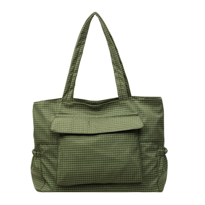 格纹帆布托特包大容量通勤手提袋