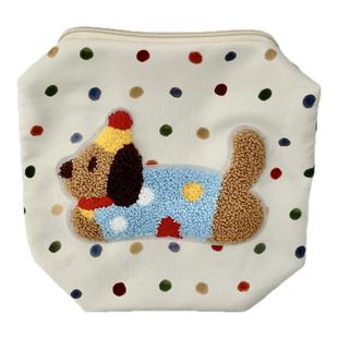 波点小狗化妆包女大容量便携手提口红护肤品收纳包旅行出差洗漱包