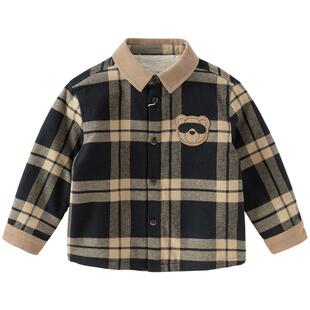 戴维贝拉儿童加绒衬衫男童A类格子衬衣2026秋冬新款小童洋气外套