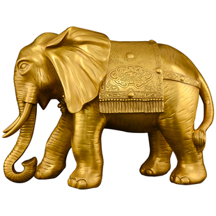 黄铜大象摆件一对招客厅入户门口财吸水铜象玄关进门大号卷直鼻象