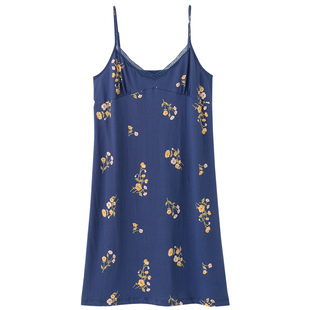 顶呱呱睡衣女夏季纯棉薄款顶瓜瓜短袖睡裙女全棉夏天条纹居家裙